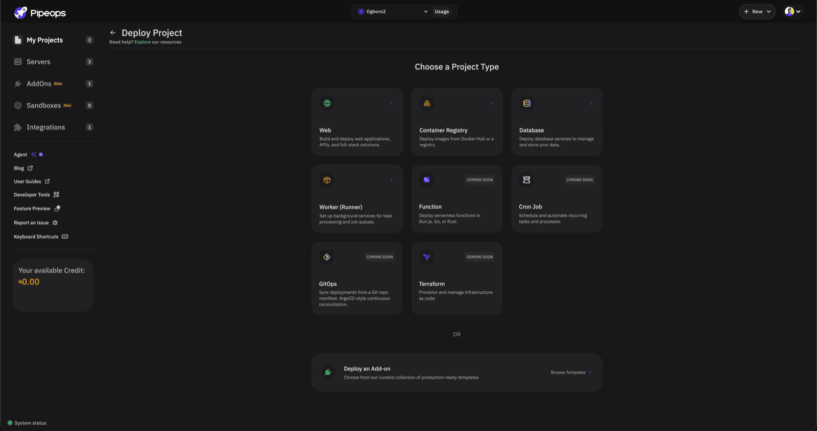 PipeOps Cloud console