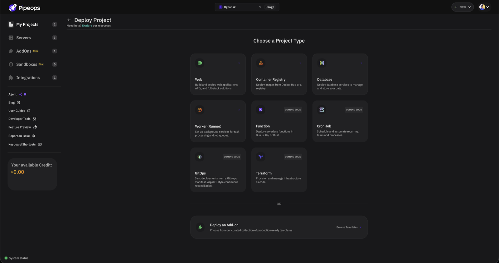 PipeOps Cloud console